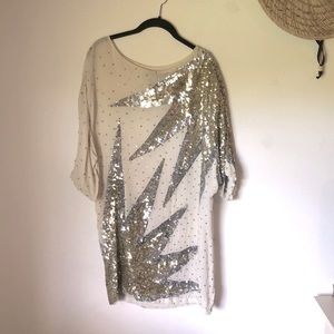 Sequin-Embellished Cream Party Dress